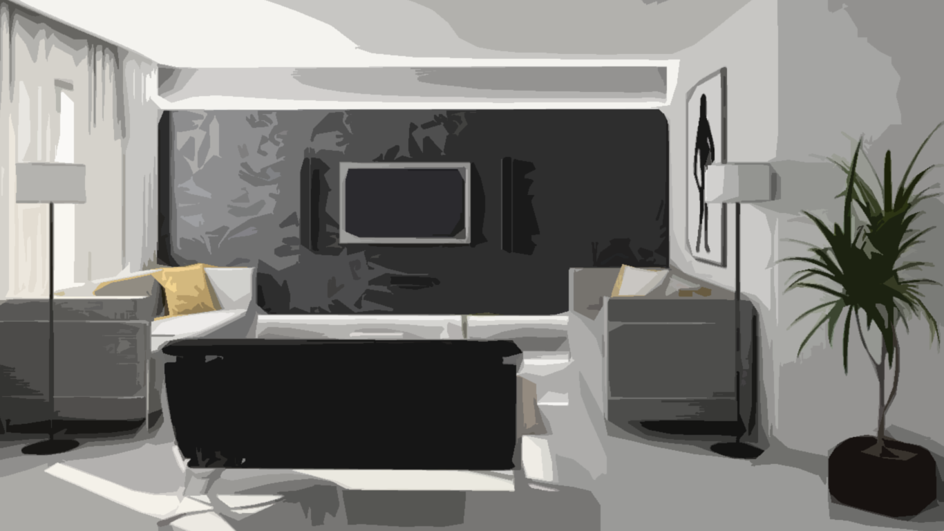 An illustration of a renovated living room