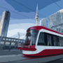 illustration of a Toronto transit streetcar driving passed the CN Tower
