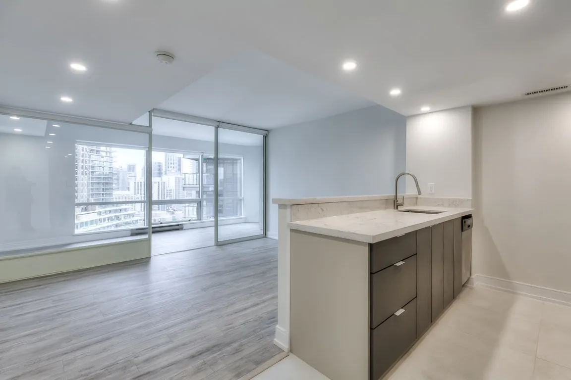 kitchen overlooking living room