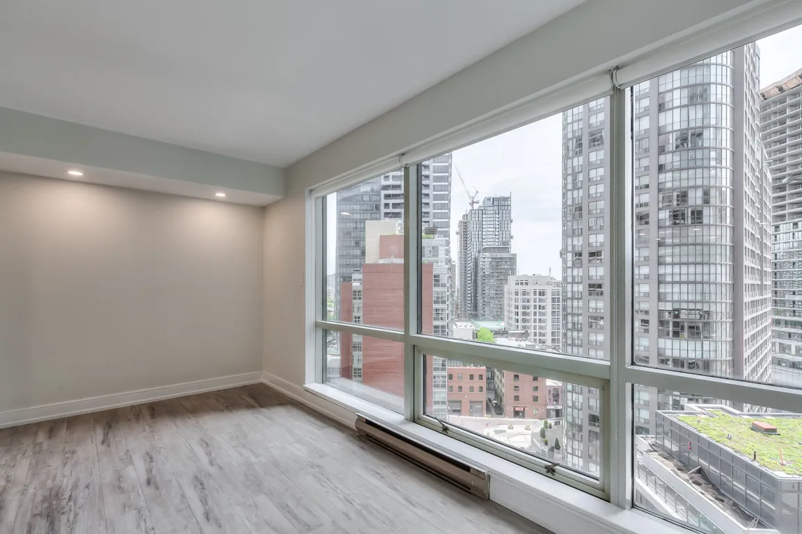 living room with floor to ceiling windows