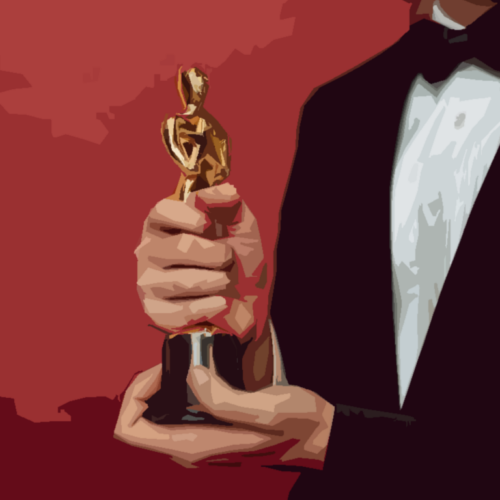 a close up illustration of a man's hands holding a trophy