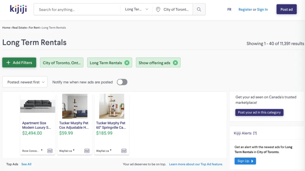 Screenshot of Kijiji