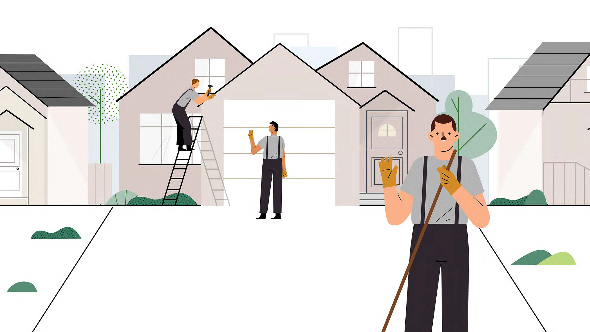 illustration of property managers maintaining the exterior of a rental property