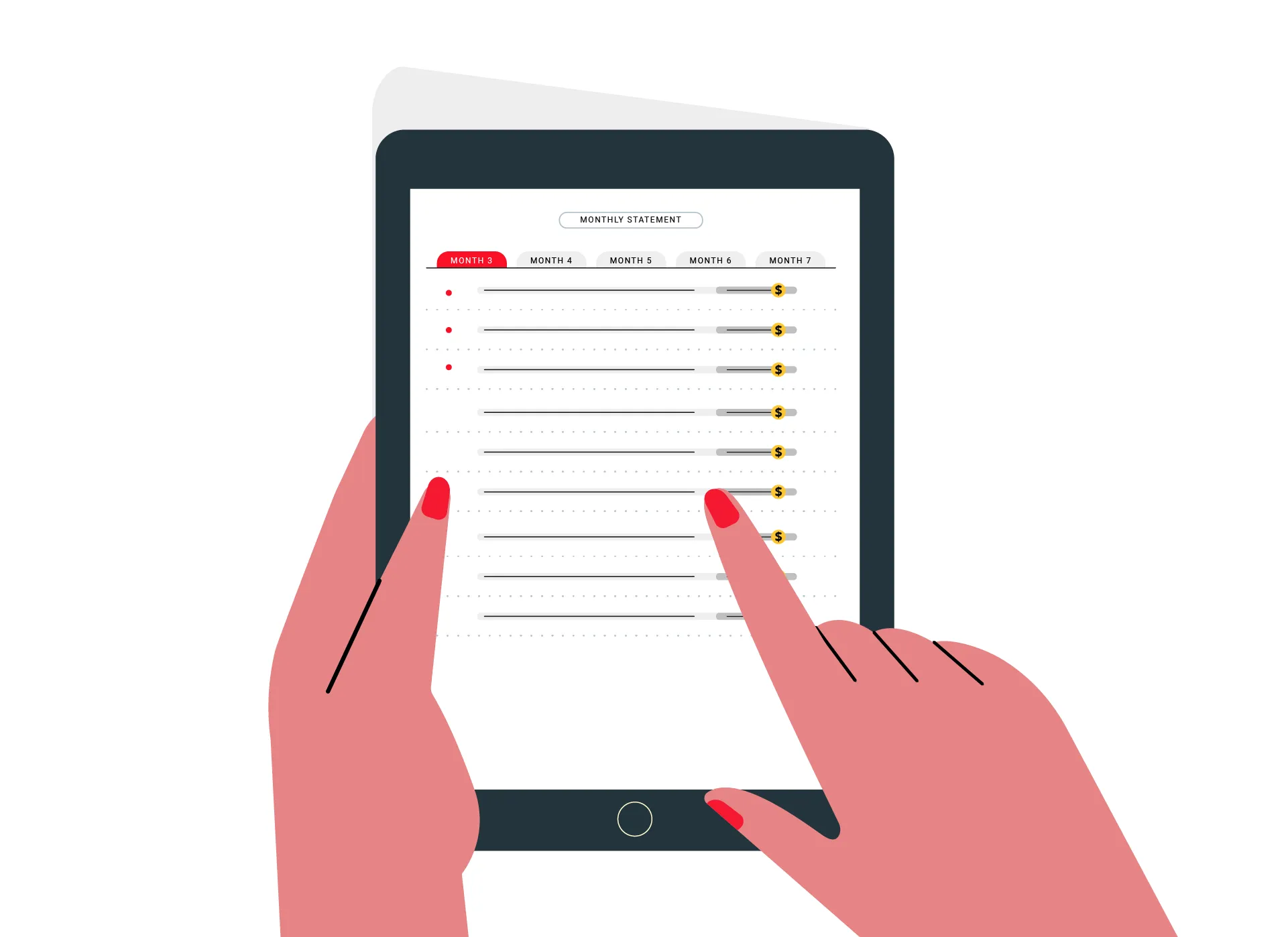 tablet displaying financial statements