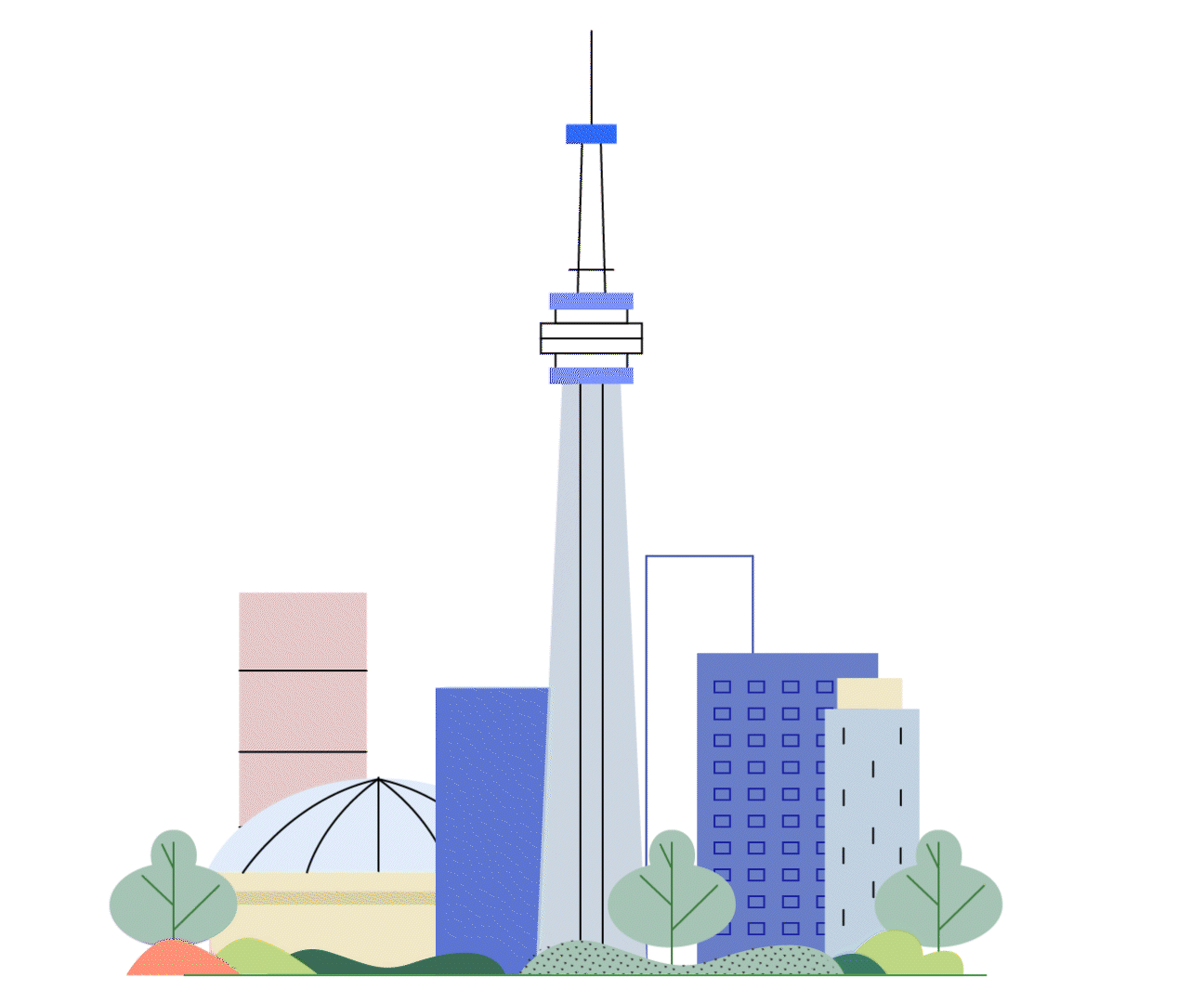 Toronto Property Management symbolized through illustrated iconic buildings in Toronto and animation of days passing