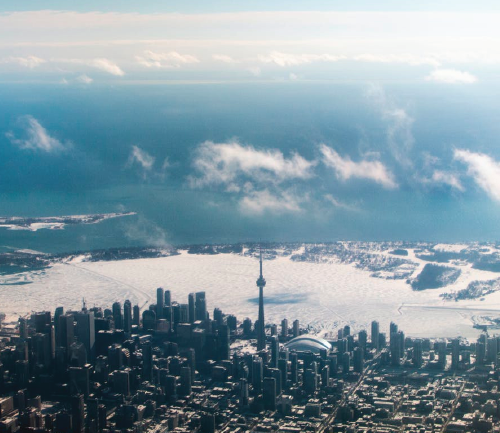 Southern facing, birds-eye view of Toronto