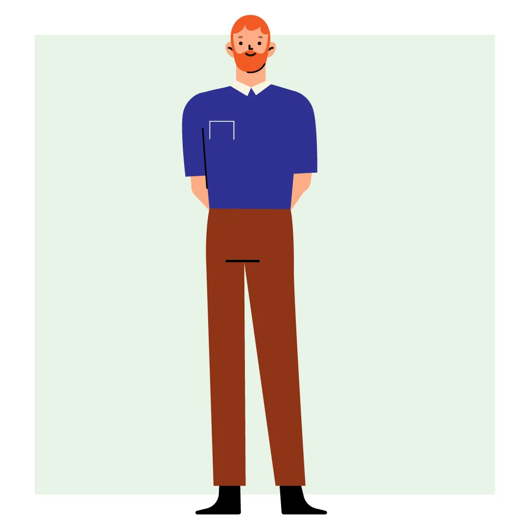 an illustration of a property manager standing with his hands behind his back.