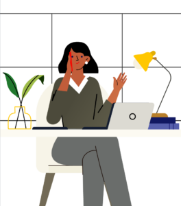 An illustration of a property manager on the phone at her desk
