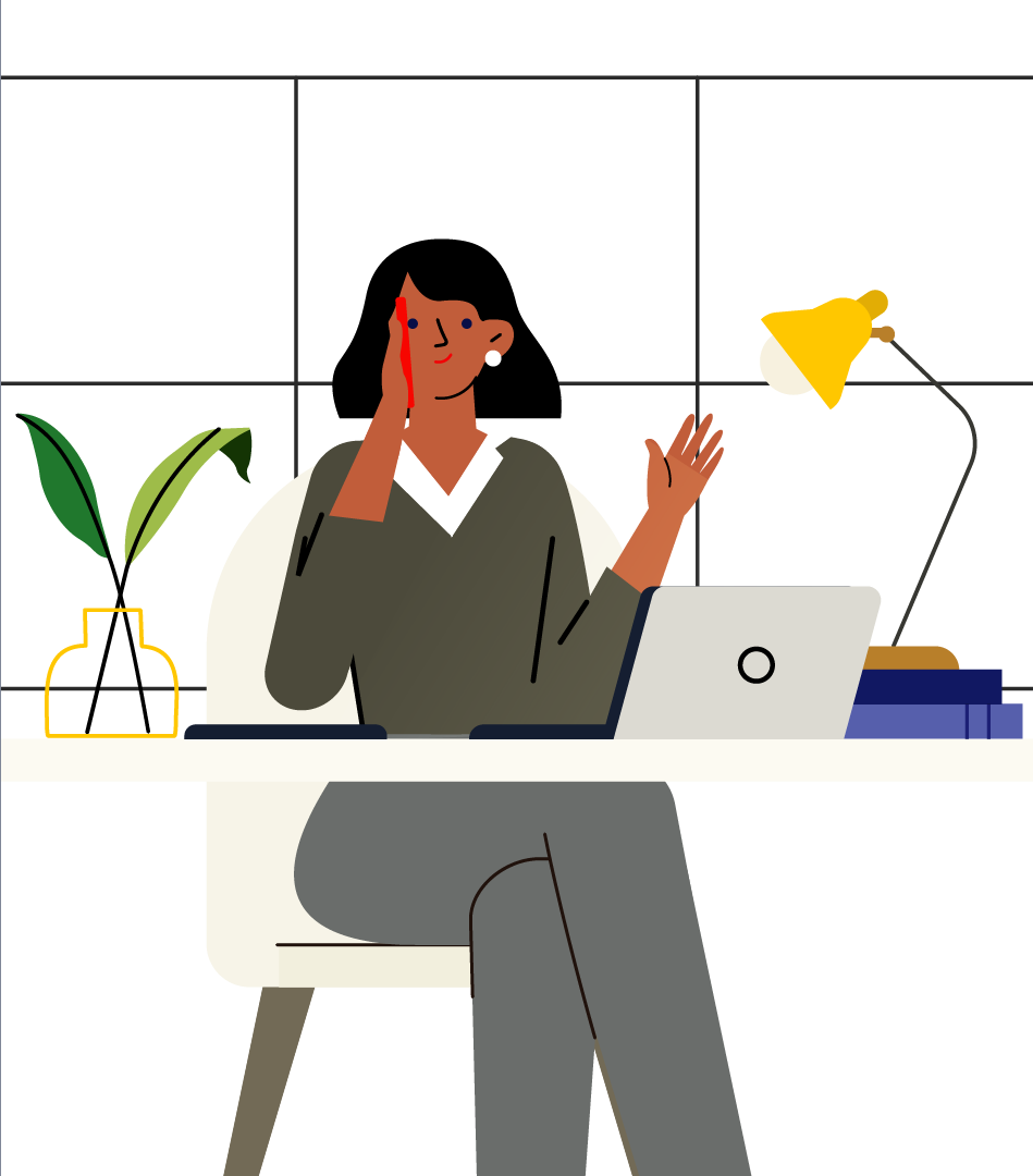 An illustration of a property manager on the phone at her desk