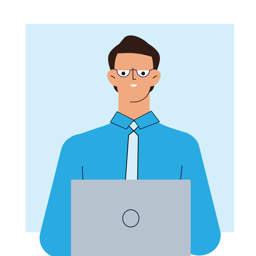Illustrated image of a property manager on a laptop