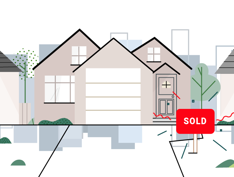 an illustration of a house and a "sold" sign