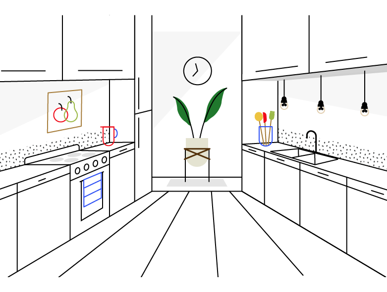 an illustration showing a renovated kitchen