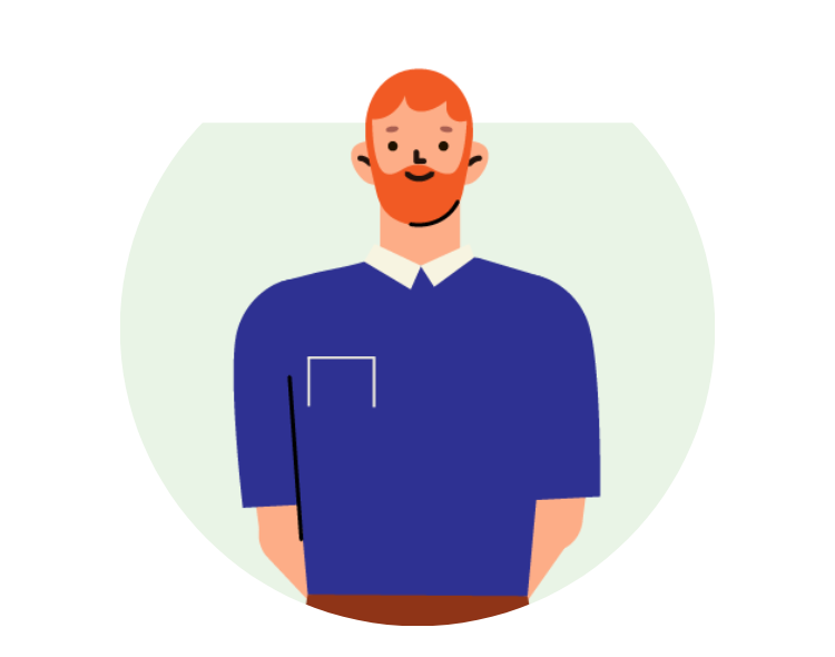 an illustration of a property manager standing with his hands behind his back.