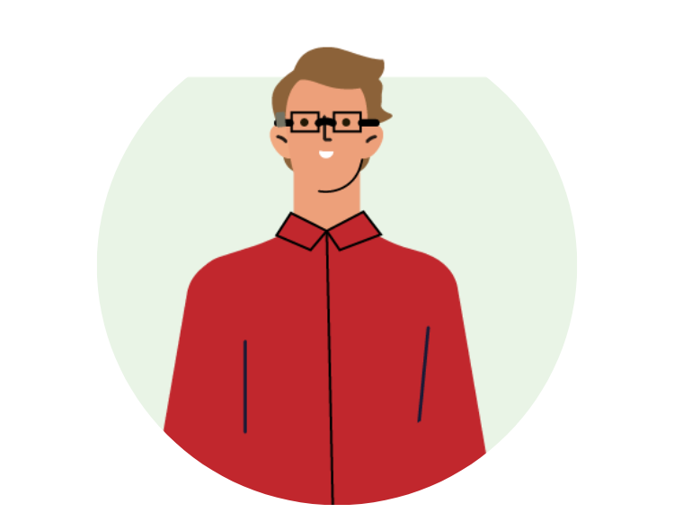 an illustration of a real estate agent in glasses and a red shirt