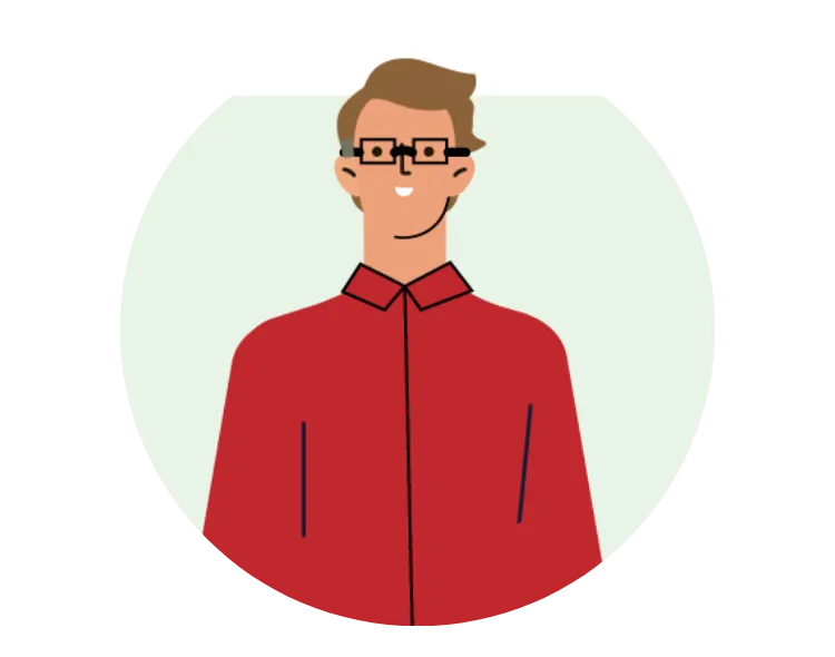 an illustration of a real estate agent in glasses and a red shirt