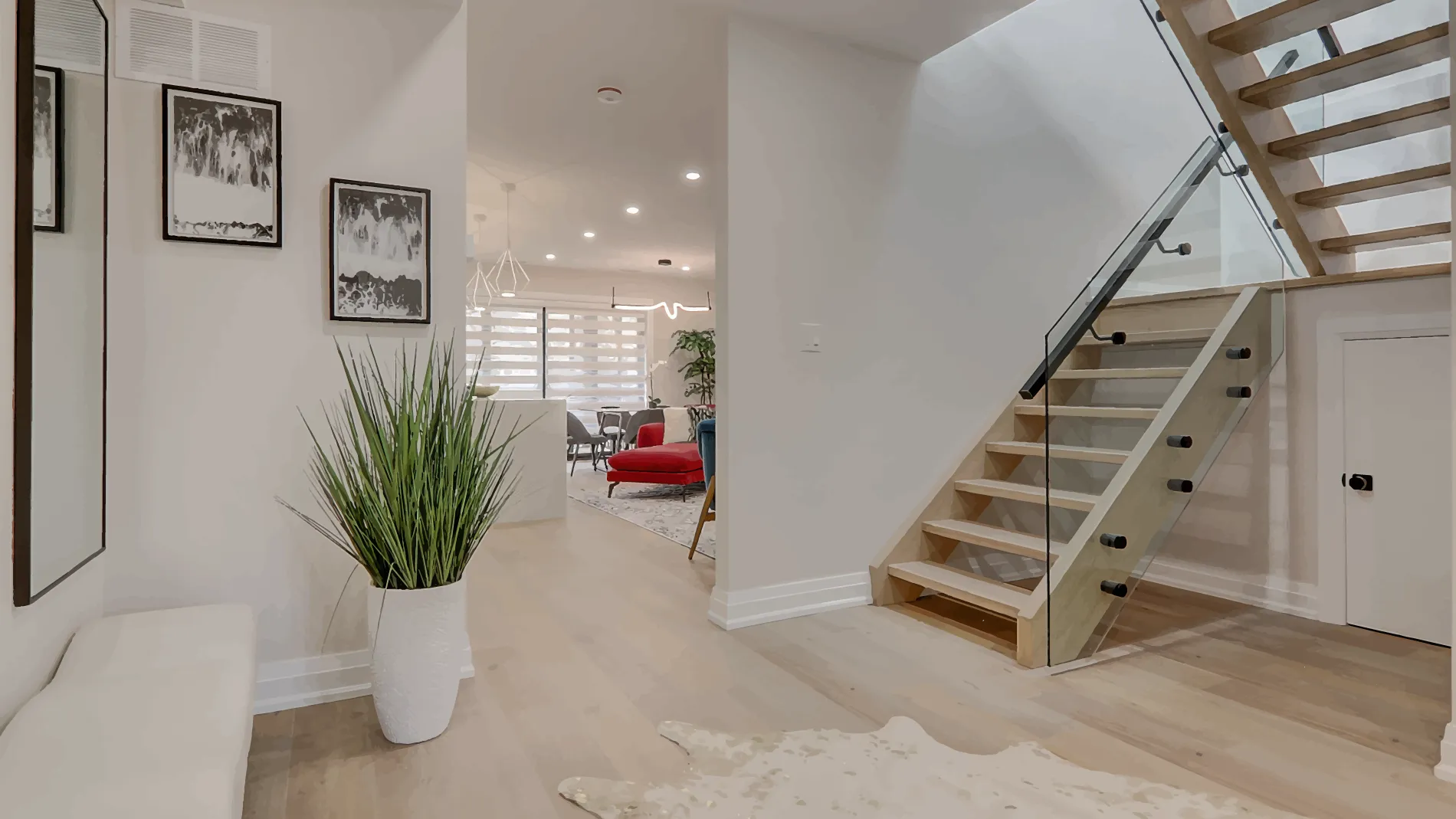 A staircase in a house rental porperty