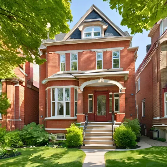 A house with a lawn and trees