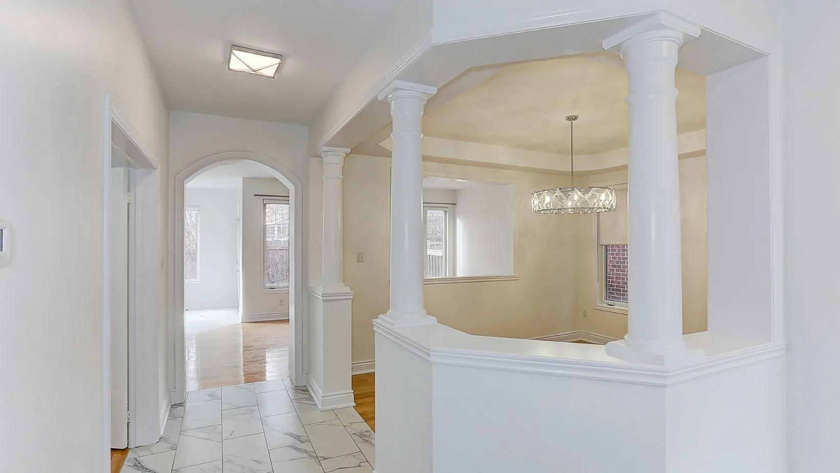 Living space of a single-family home, white painted