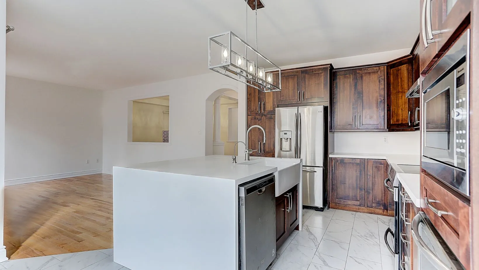 A newly renovated kitchen with new appliances