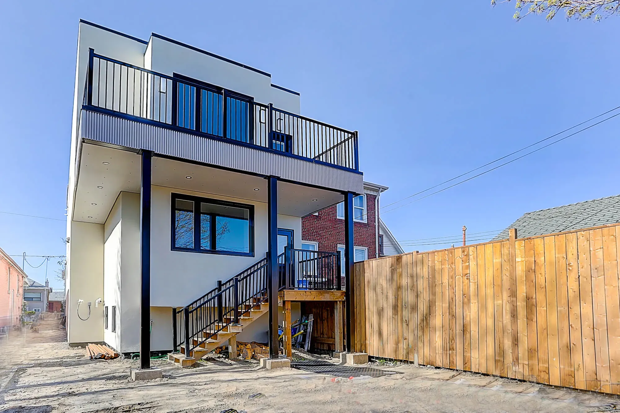 the rear view of a fourplex residence