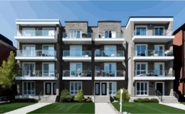 Modern multiplex building in Canada showcasing generational housing solutions with multiple family units and private balconies.