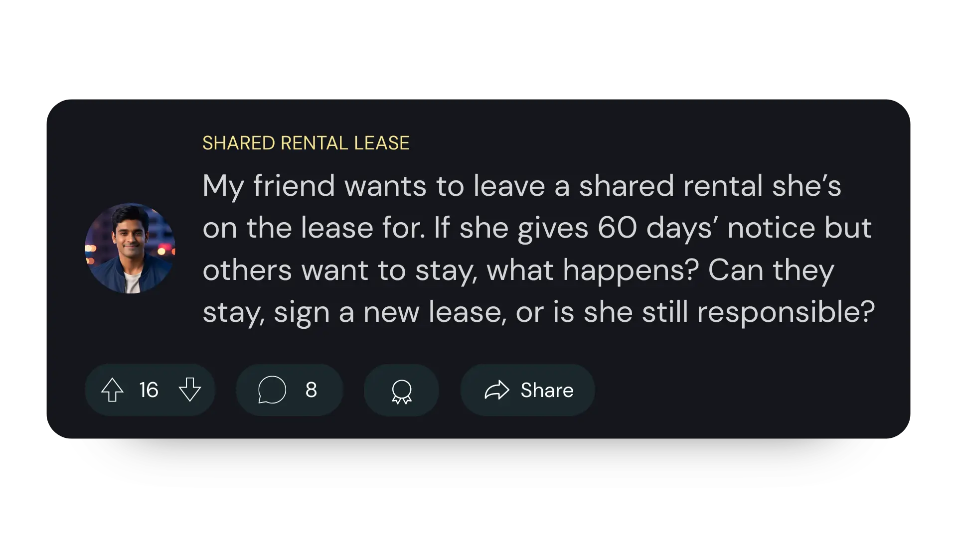 Tenant asking about leaving a shared rental lease in Ontario after giving 60 days’ notice, questioning responsibilities.