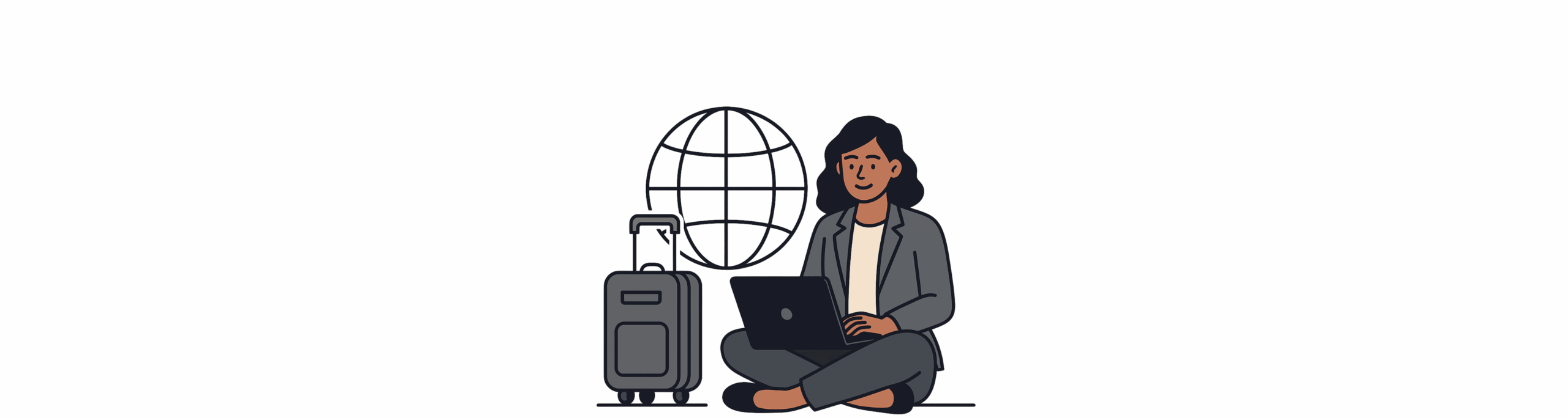 Illustration of a non-resident property owner traveling with luggage while managing investments online