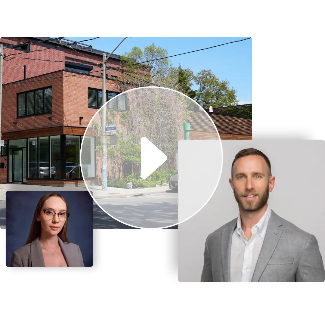 LandLord office building exterior with portraits of company team members.