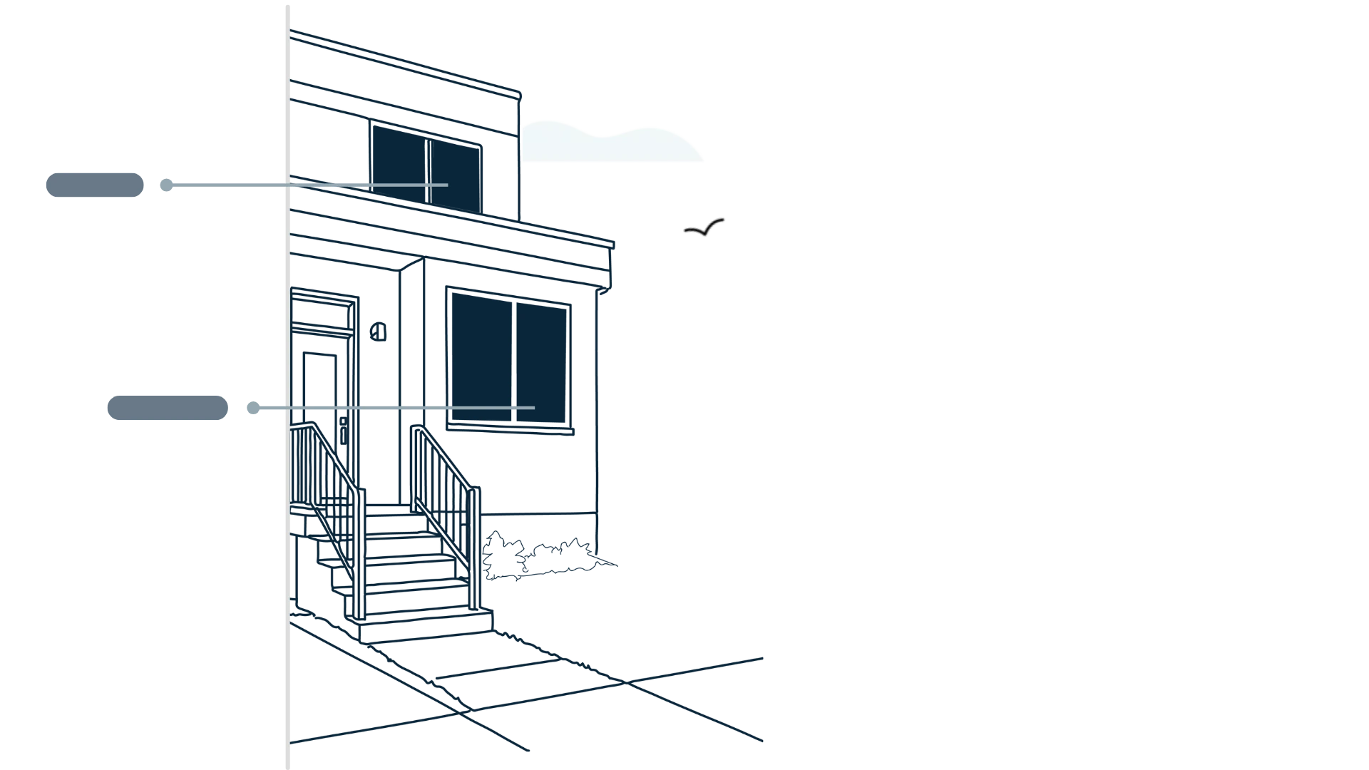Illustrated line drawing of a modern duplex home for LandLord Design-Build services