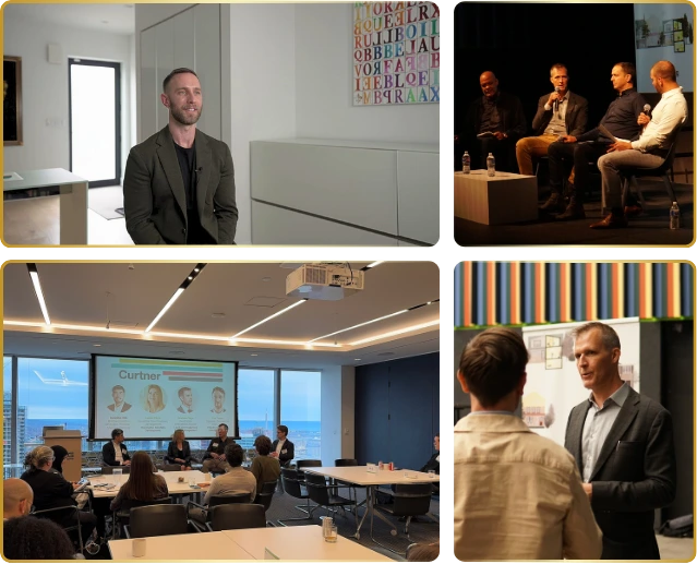 Collage of industry panels, networking, and expert discussions showcasing real estate leadership and trust.