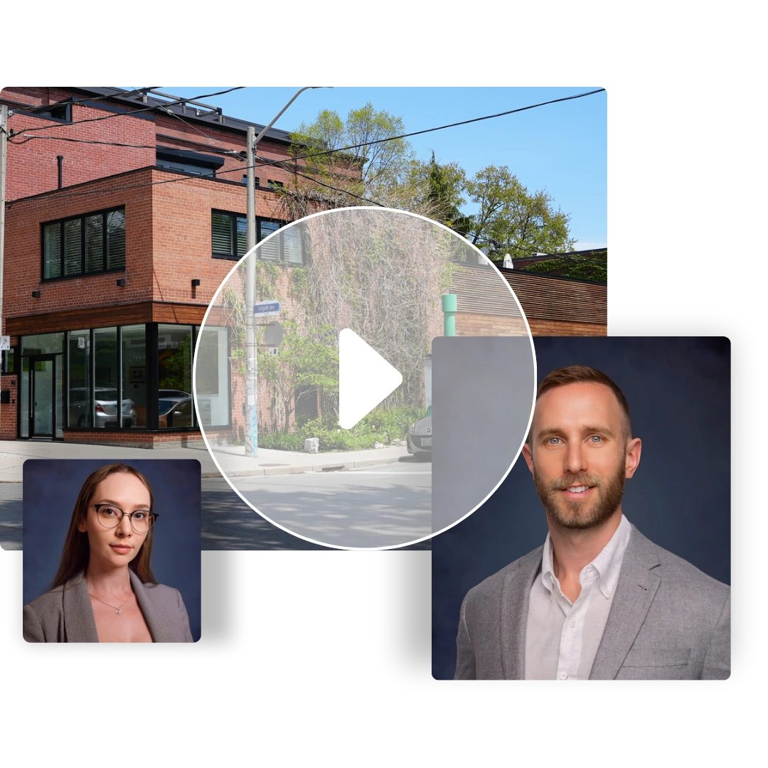 LandLord office building exterior with portraits of company team members.