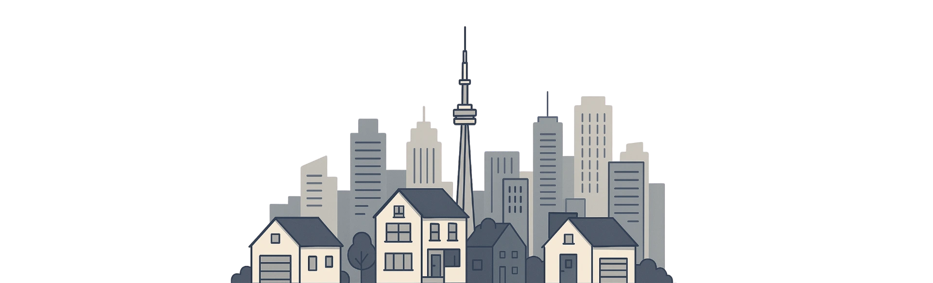 Illustration of Toronto skyline with detached houses in front, representing property portfolio strategy
