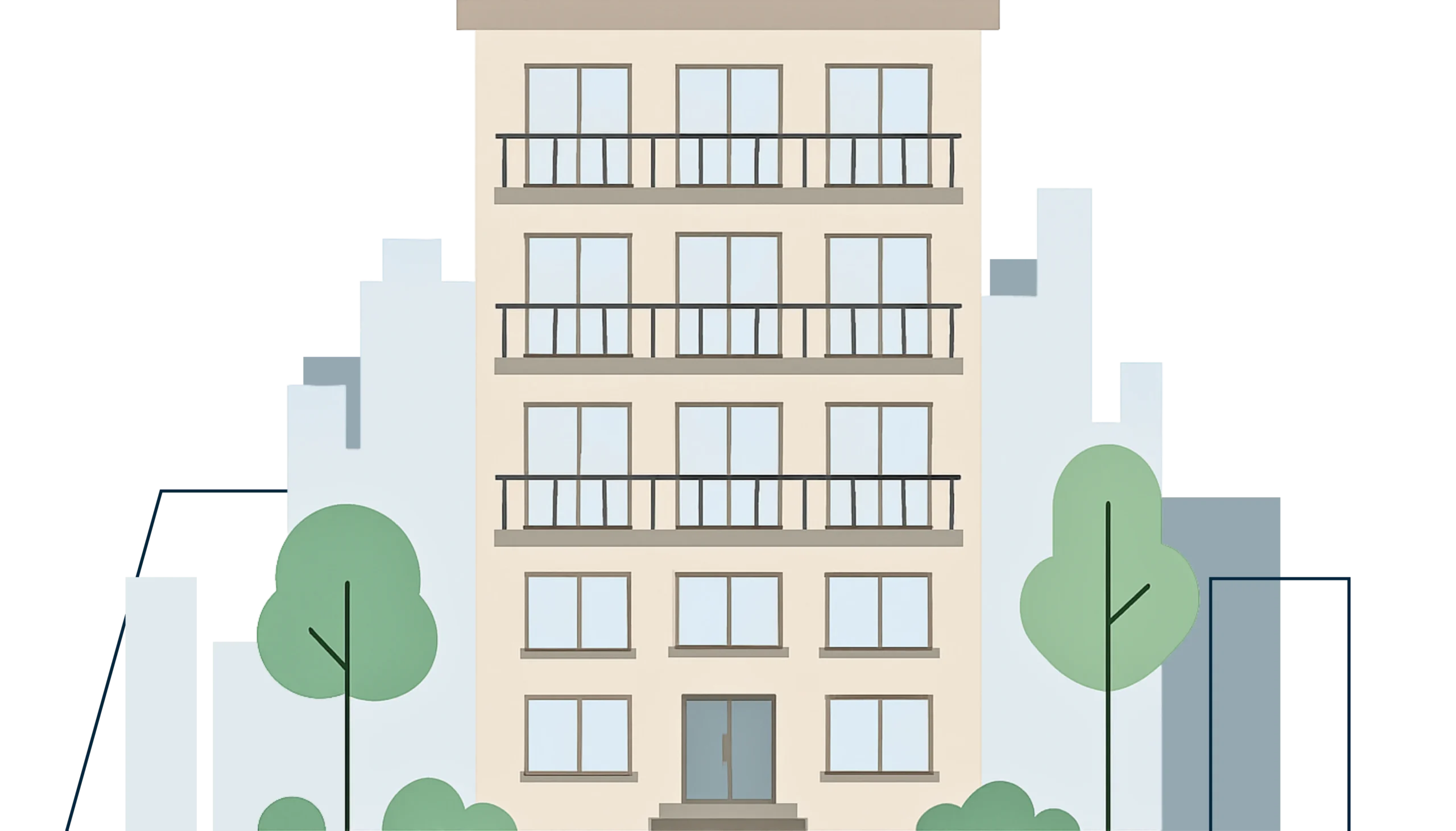 Illustration of a mid-rise multiplex building representing property management services.