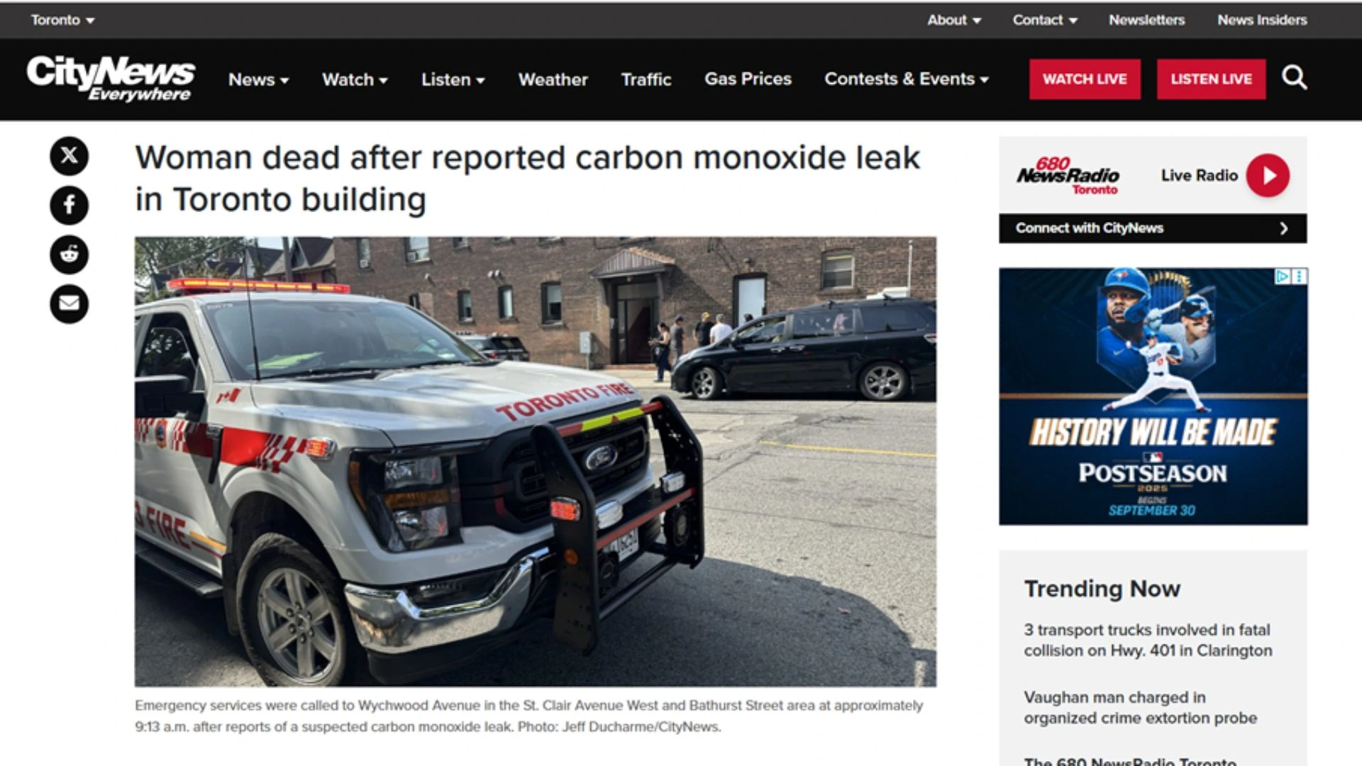 CityNews Article on C0 Leak in Toronto