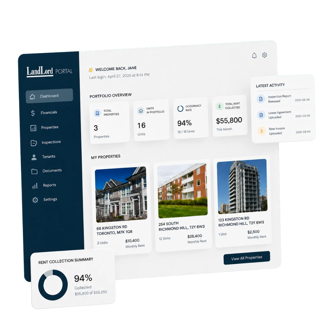 LandLord client portal showing organized rental property information