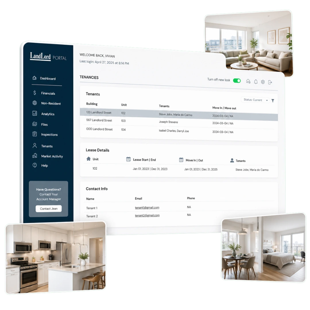 LandLord client portal for condo owners showing organized property information and reporting