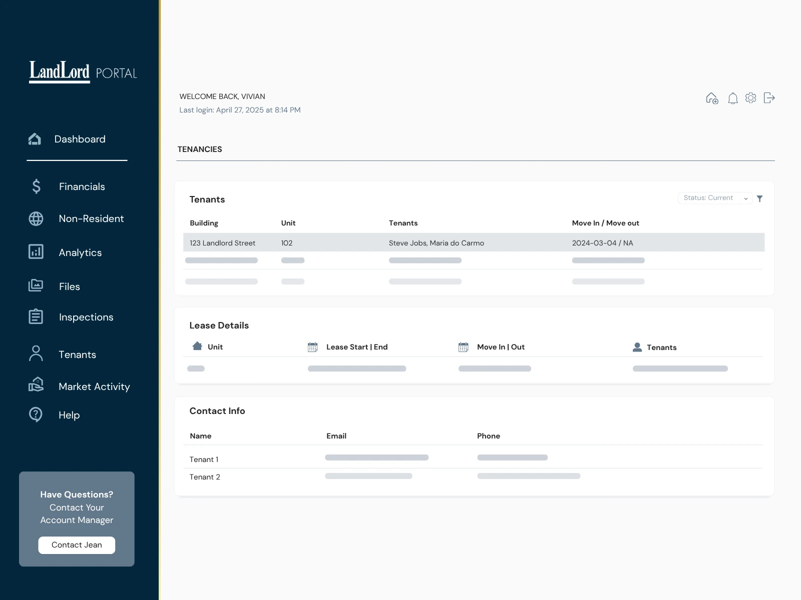 LandLord client portal tenant and lease information view