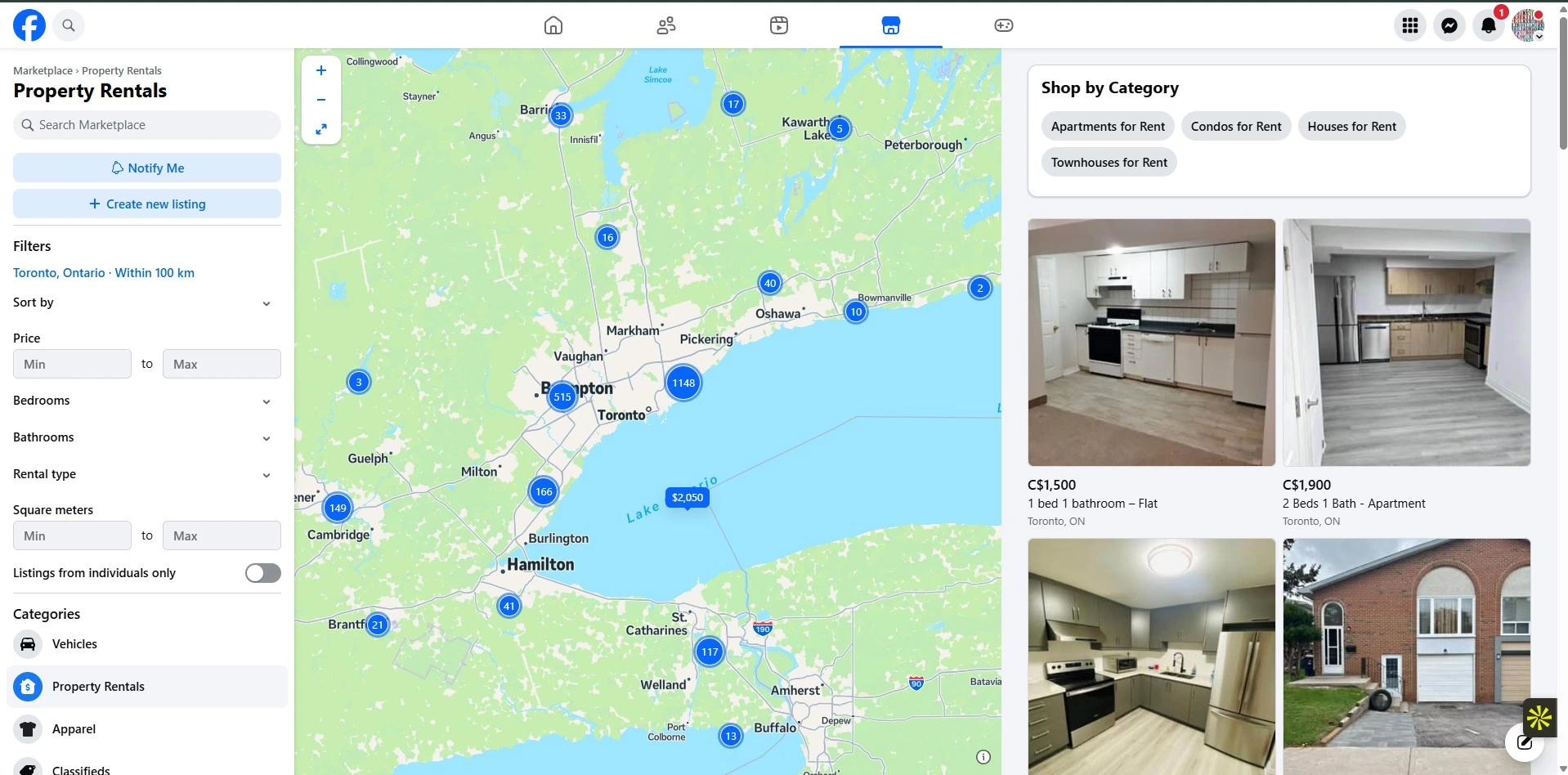 Facebook Marketplace rental listings in Toronto